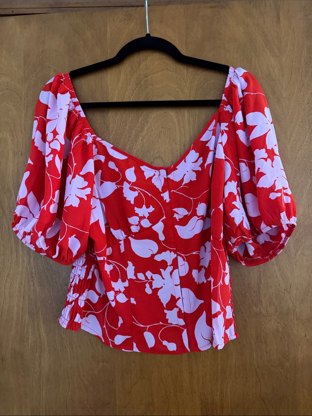 Sienna Sky Red and White Floral Puff-Sleeve Blouse